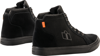 ICON Carga Work Boots in stealth black leather with D30® ankle inserts, US size 9, durable and protective men's work footwear