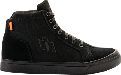 ICON Carga Stealth work boots in US size 12 with durable leather and D30® ankle inserts for added protection.