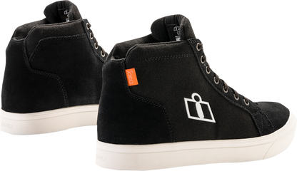 ICON Carga Boots in US 11.5 with genuine leather upper and D30® ankle inserts, showcasing rugged motorcycle footwear.