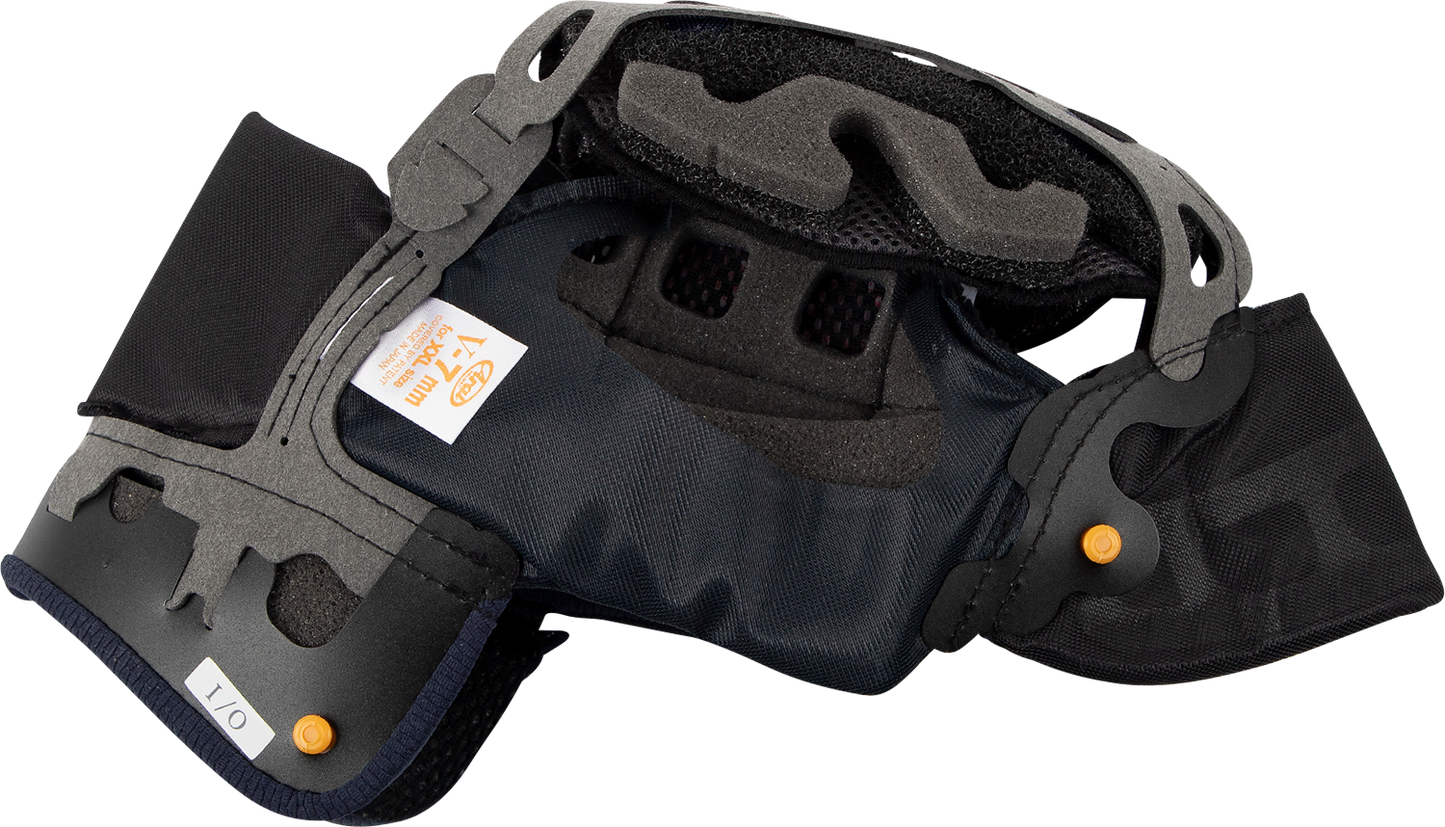 Interior pad for ARAI Helmets Corsair-X, Signet-X, and Defiant-X, EP V 7 mm, part number 07-5695, showing foam and fabric layers.