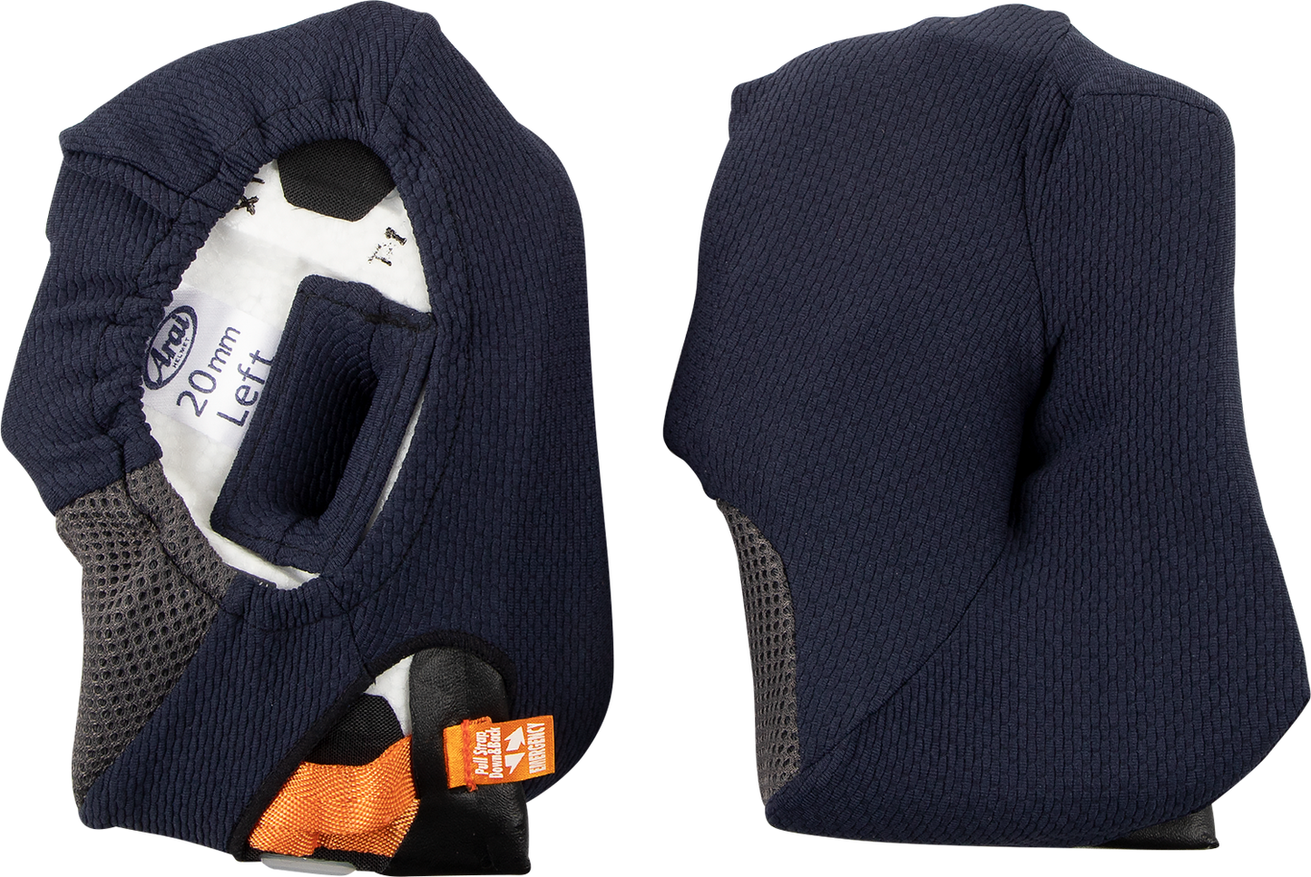 ARAÏ HELMETS Corsair-X, Quantum-X, Signet-X cheek pads, 20 mm, showing close-up of padding and interior details.