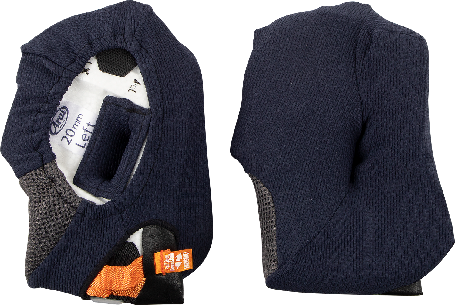 ARAÏ HELMETS Corsair-X, Quantum-X, Signet-X cheek pads, 20 mm, showing close-up of padding and interior details.