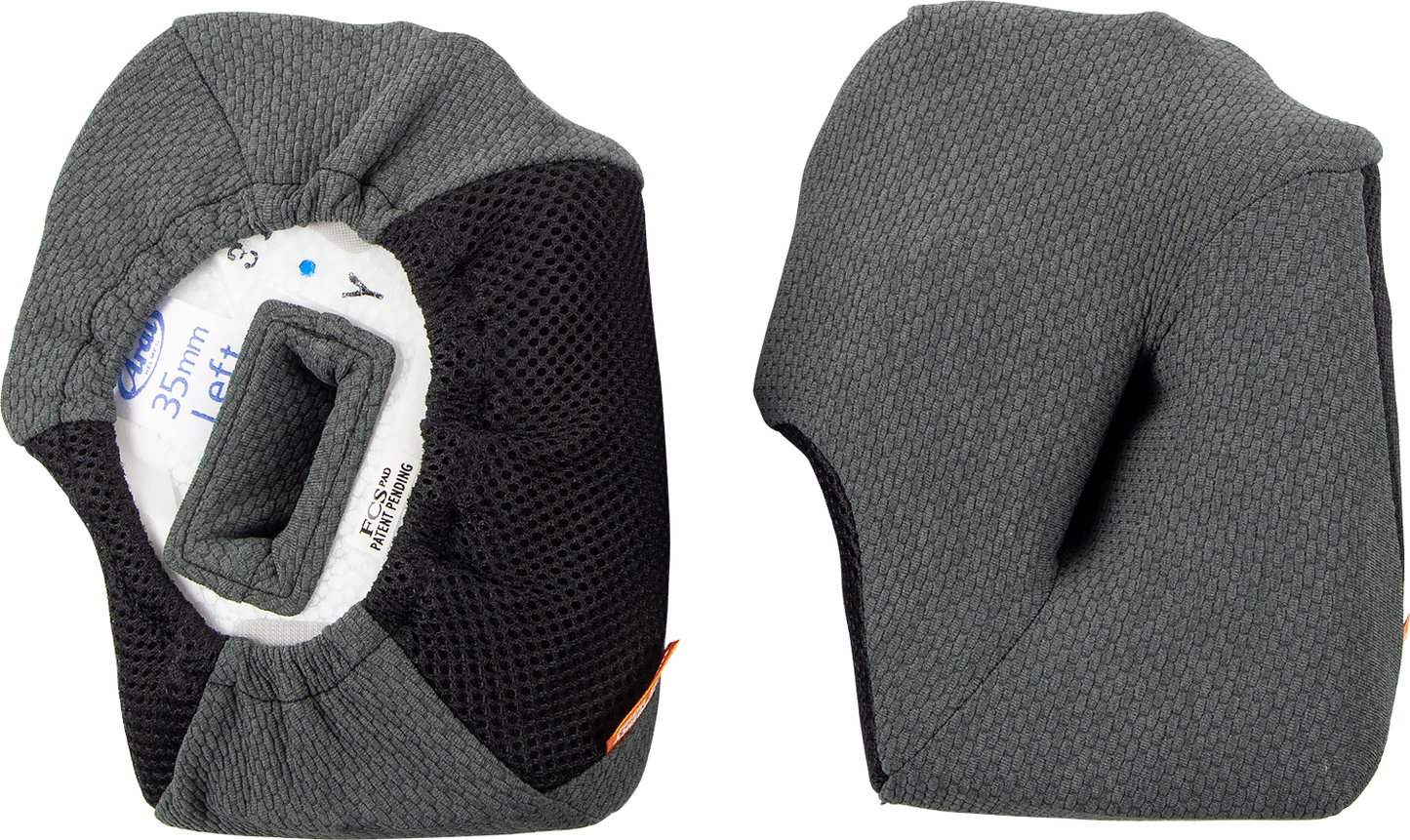 ARAÏ Helmets XD-4 cheek pads with FCS® system, 35mm replacement part, showing padded interior for helmet comfort and fit.