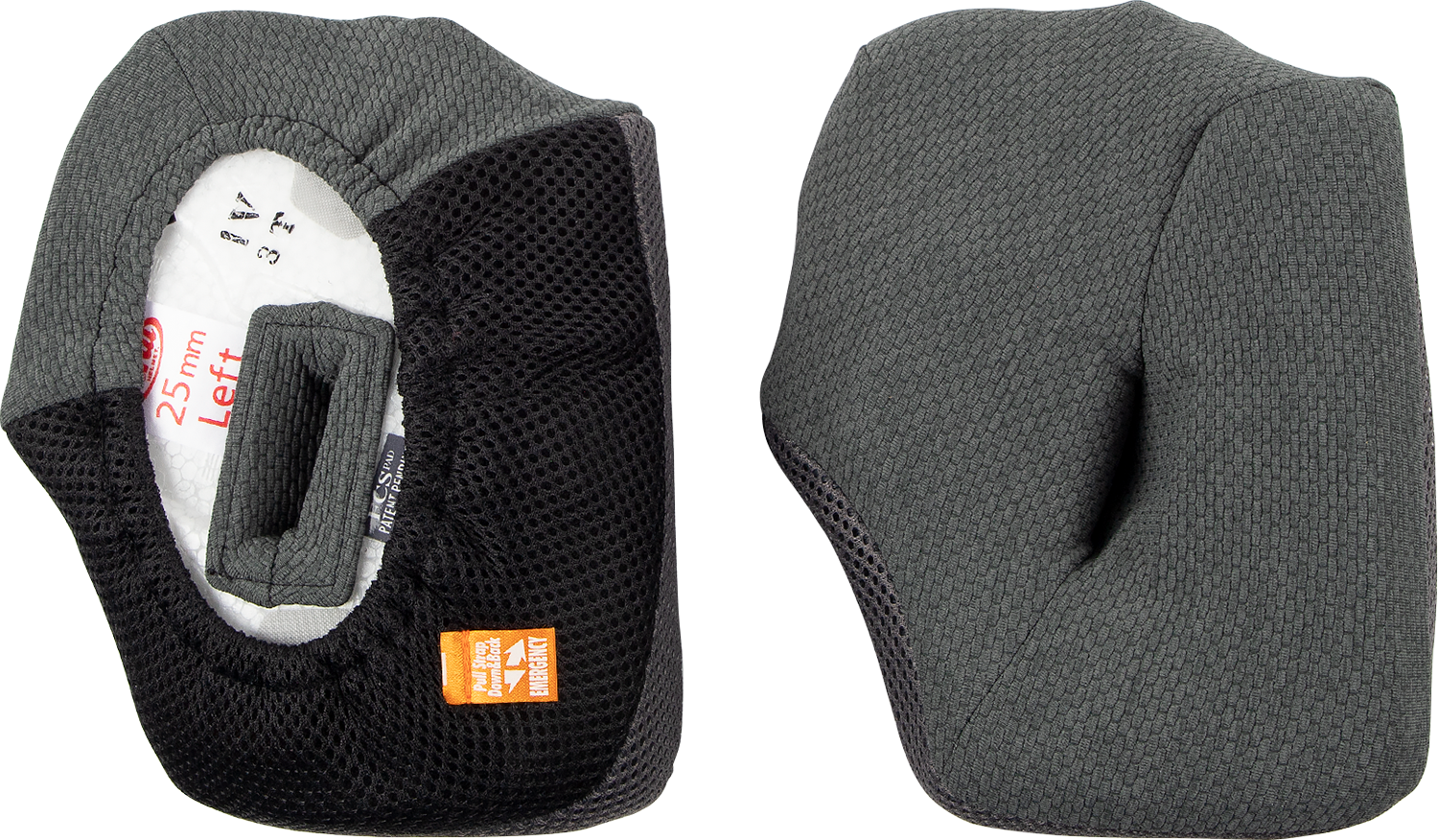 Gray ARAI Helmets VX-Pro4 cheek pads, 25mm thick, designed for comfortable fit and safety in motorcycle helmets.