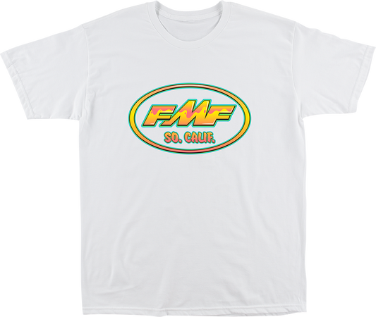 White FMF Splash T-Shirt in medium size with soft spun cotton and hand screen print, showcasing a casual and comfortable design.