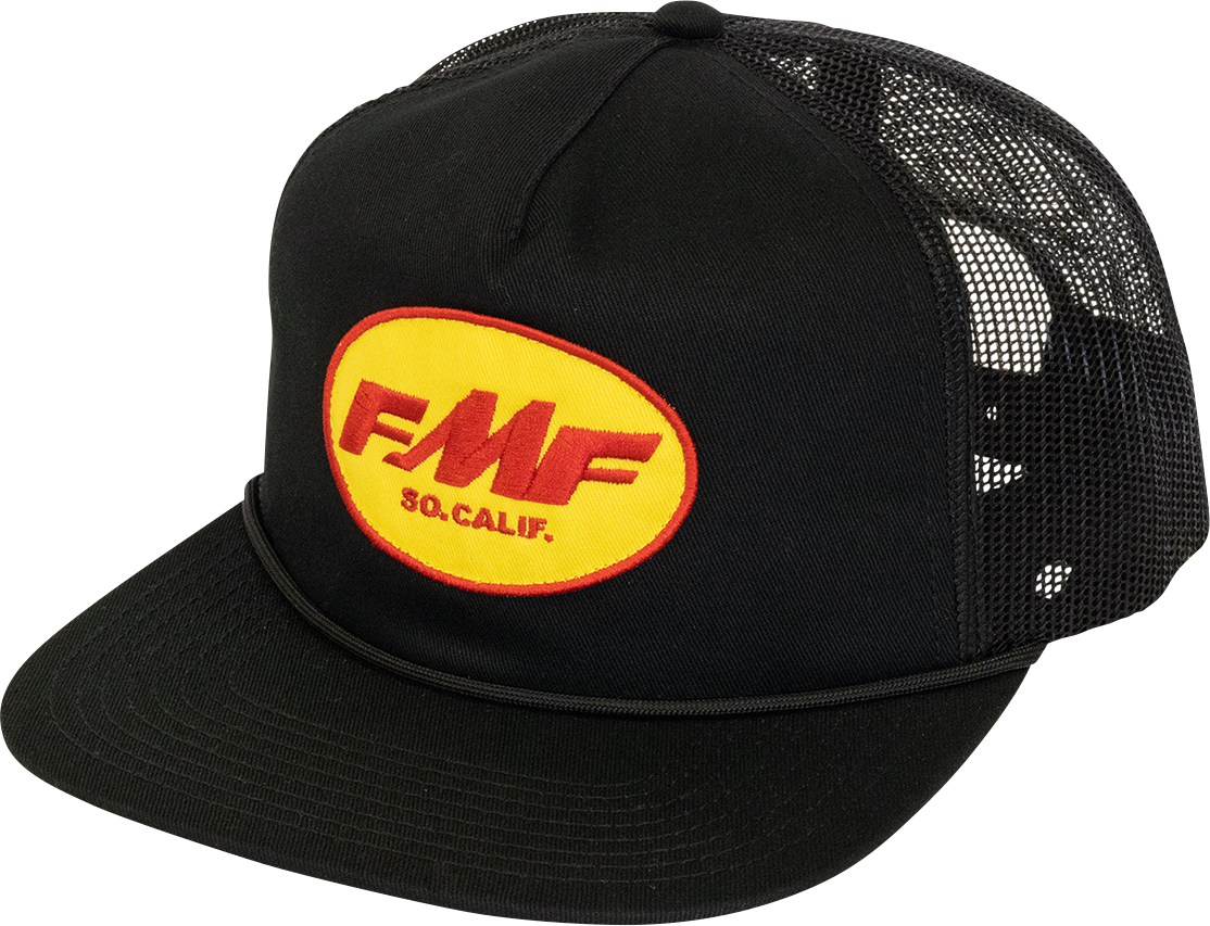 Black FMF Sandbagger hat with adjustable strap and embroidered logo, casual outdoor cap for everyday wear.