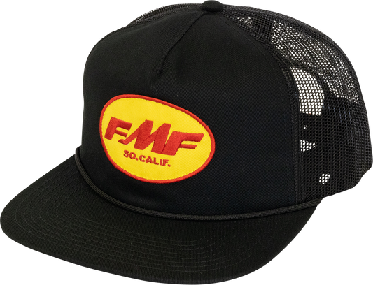 Black FMF Sandbagger hat with adjustable strap and embroidered logo, casual outdoor cap for everyday wear.