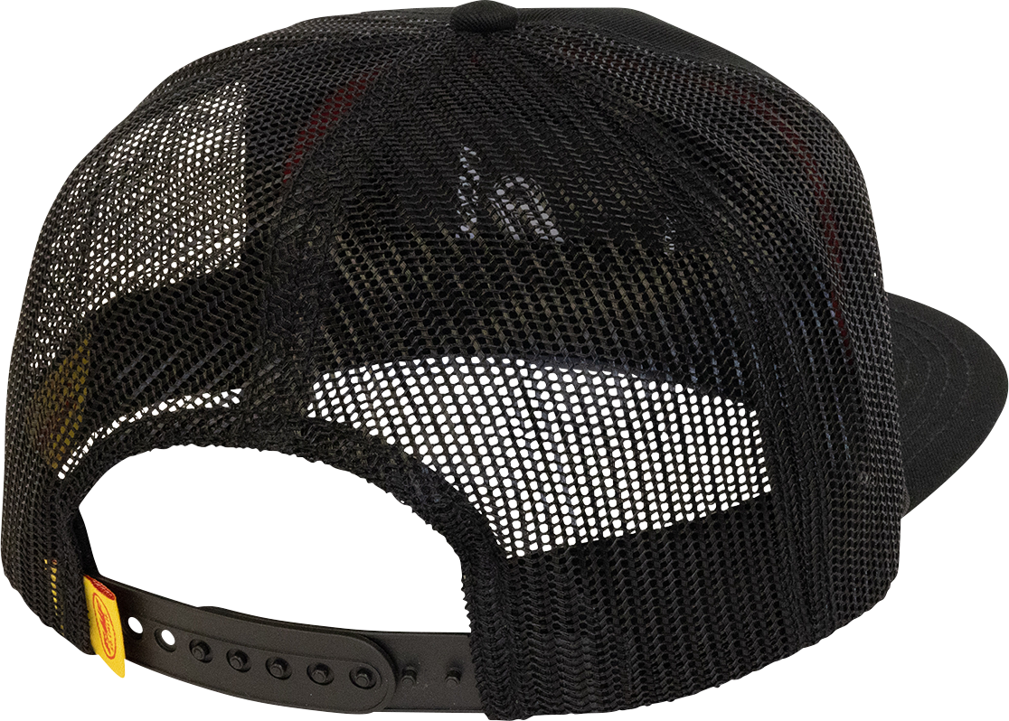 Black FMF Sandbagger hat with adjustable strap and embroidered FMF logo, casual outdoor cap for everyday wear.
