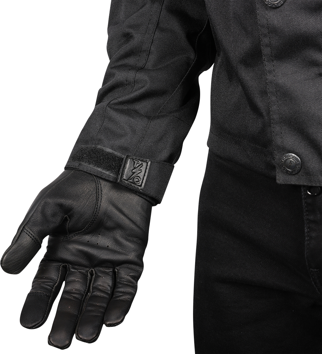 Black Atlas v2 riding jacket by THRASHIN SUPPLY CO., size 2XL, featuring durable fabric and classic motorcycle style.
