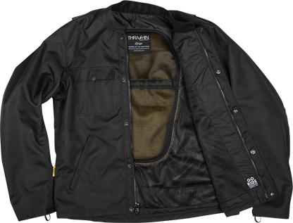 Black Atlas v2 riding jacket by THRASHIN SUPPLY CO., size 2XL, featuring durable fabric and motorcycle-inspired design.
