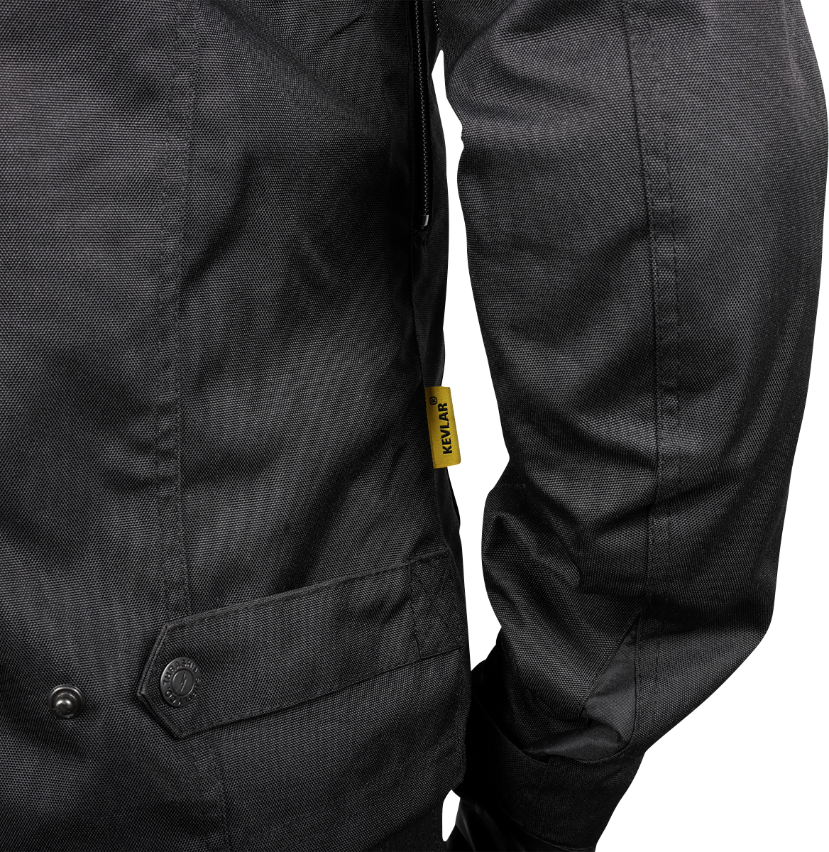 Black Atlas v2 riding jacket by THRASHIN SUPPLY CO. in 2XL size, shown with front zipper and collar detail.