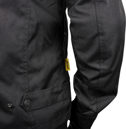 Black Atlas v2 riding jacket by THRASHIN SUPPLY CO. in 2XL size, shown with front zipper and collar detail.