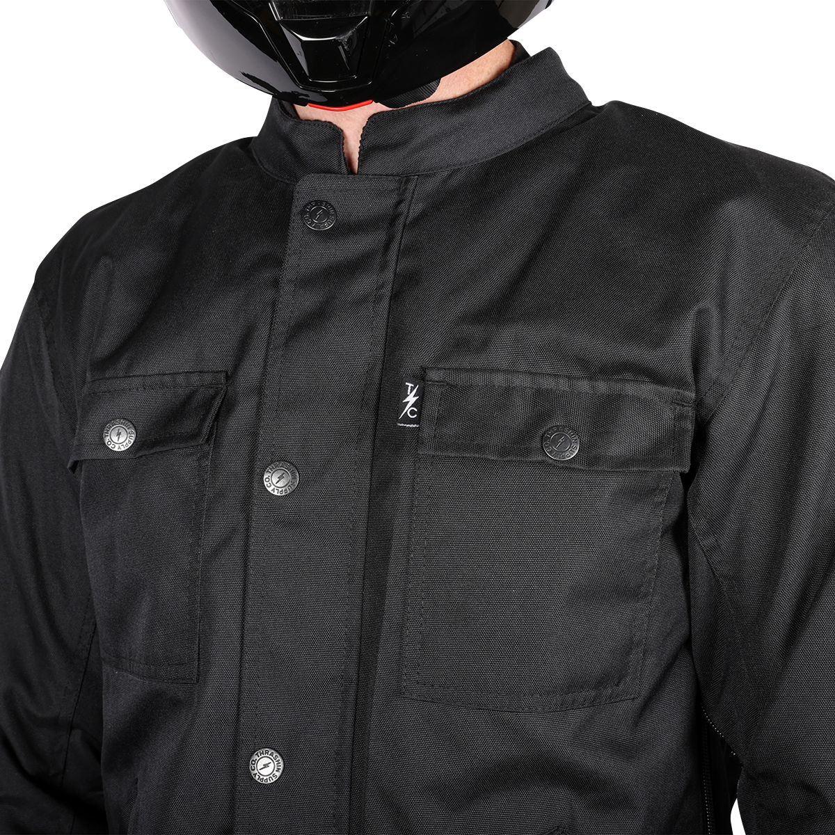 Black THRASHIN SUPPLY CO. Atlas v2 riding jacket in 2XL size, featuring durable fabric and detailed stitching.