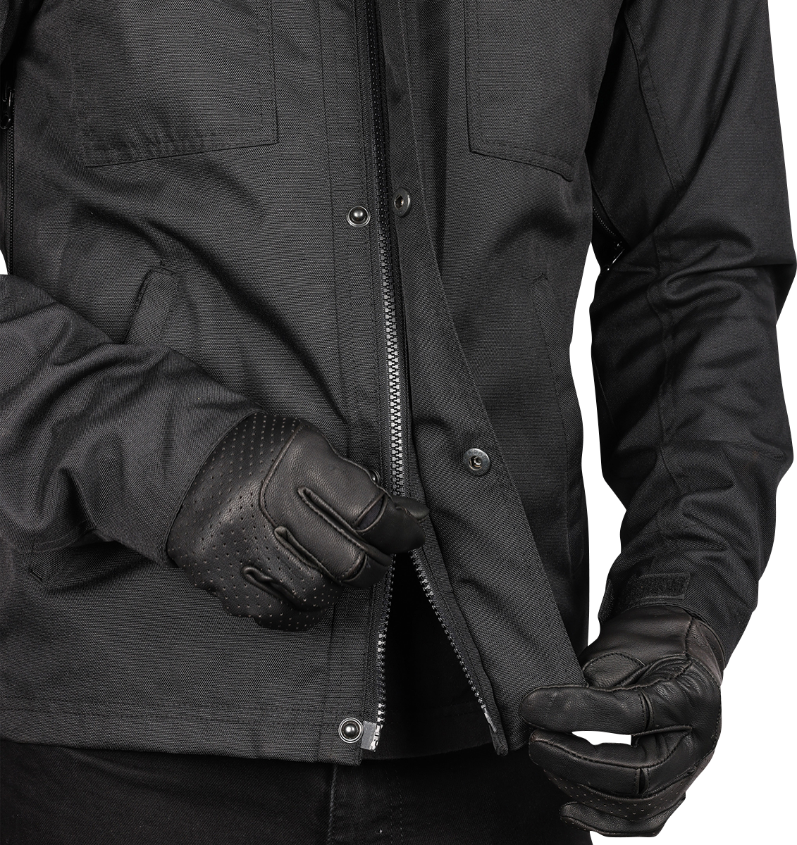Black THRASHIN SUPPLY CO. Atlas v2 riding jacket in 2XL, featuring durable fabric and classic motorcycle style.