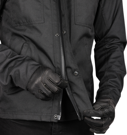 Black THRASHIN SUPPLY CO. Atlas v2 riding jacket in 2XL, featuring durable fabric and classic motorcycle style.