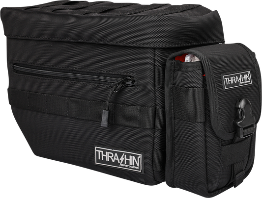Durable THRASHIN SUPPLY CO. multi-use pouch made of 1680D ballistic nylon with high visibility interior for versatile storage.