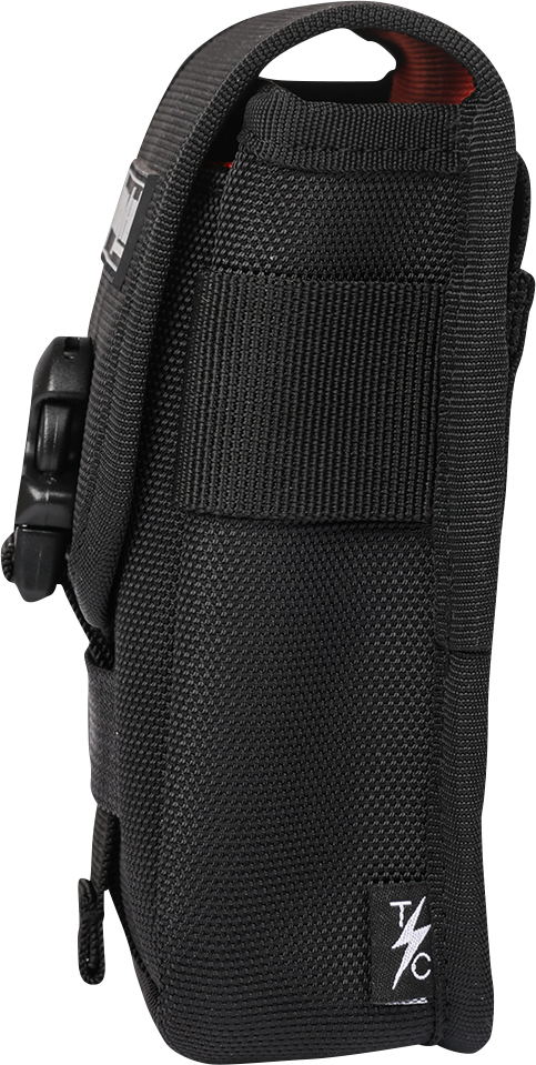 Durable THRASHIN SUPPLY CO. multi-use pouch made of 1680D ballistic nylon with high-visibility interior and multiple compartments.