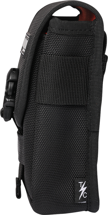 Durable THRASHIN SUPPLY CO. multi-use pouch made of 1680D ballistic nylon with high-visibility interior and multiple compartments.