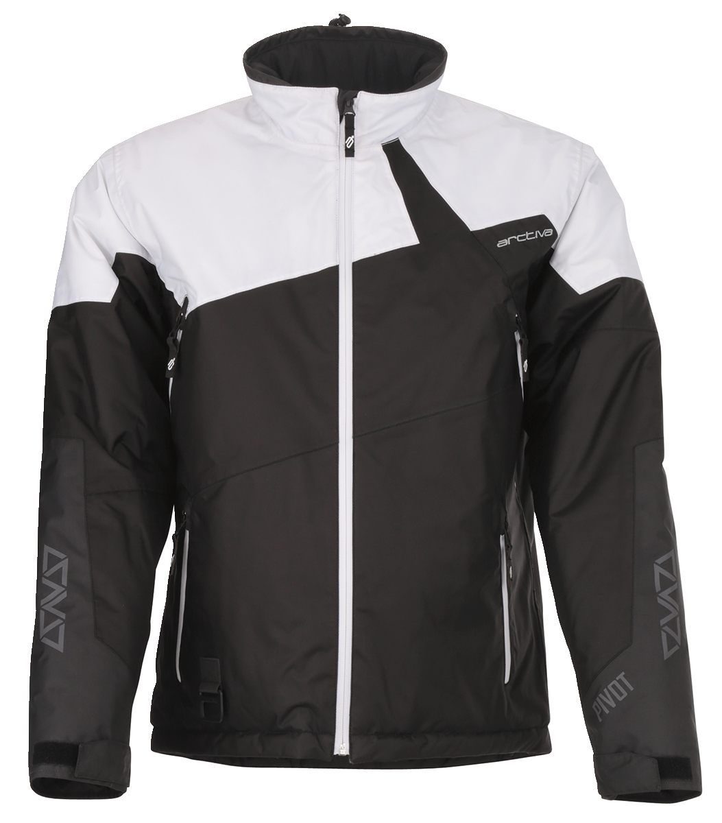 ARCTIVA Pivot 6 waterproof insulated jacket in black and white, large size, showing front view with hood and zipper details.