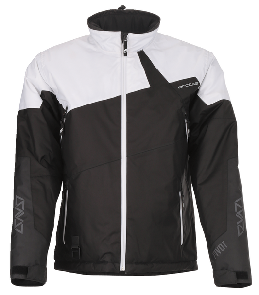 ARCTIVA Pivot 6 waterproof insulated jacket in black and white, large size, showing front view with hood and zipper details.