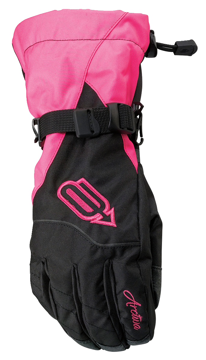 ARCTIVA Women's Pivot Classic Gloves in black and pink, showing the insulated ski gloves with adjustable wrist straps.