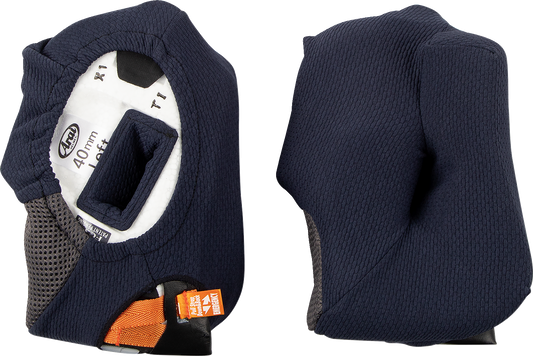 ARAÍ Helmets Corsair-X, Quantum-X, Signet-X cheek pads, 40mm, part 05-5703, showing padded interior for helmet comfort