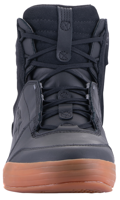 Alpinestars Chrome waterproof shoes in black and brown, US size 12, EU 45.5, showing the sleek design and branding details.