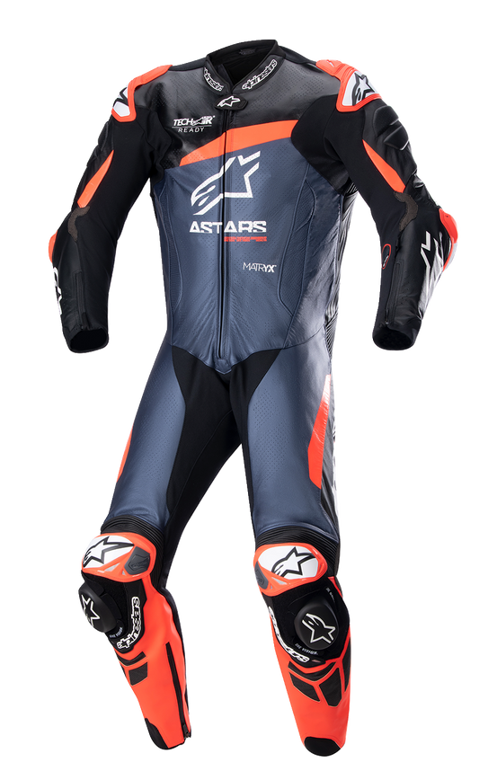 ALPINESTARS, Alpinestars GP Plus v4 Leather Suit – Black/Red Fluo/Dark Blue, US 44 / EU 54 (Part #3150523135754)