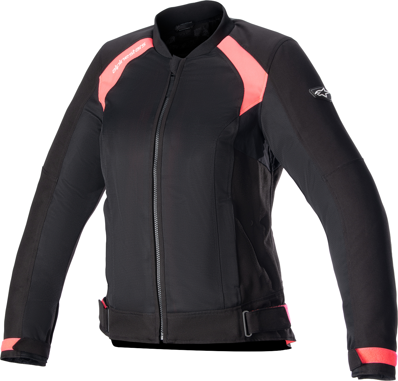 Alpinestars Stella Eloise motorcycle jacket in black and pink, medium size, with protective padding and stylish design.