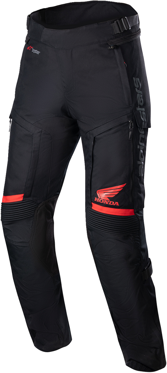 Alpinestars Honda Bogotá Pro Drystar motorcycle pants in black and red, large size, featuring protective armor and durable fabric.