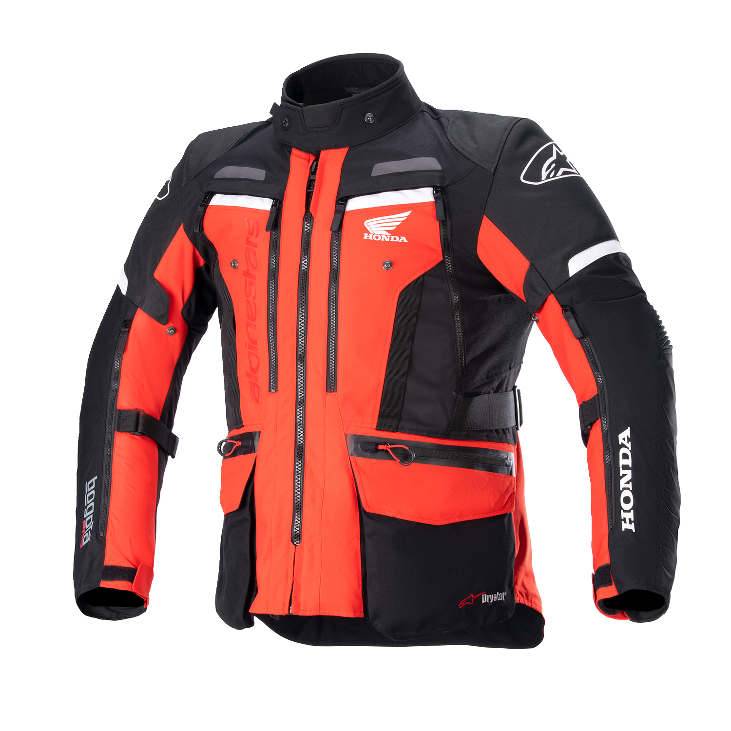 Alpinestars Honda Bogotá Pro Drystar® Motorcycle Jacket in red and black, size medium, with protective features and logo details.