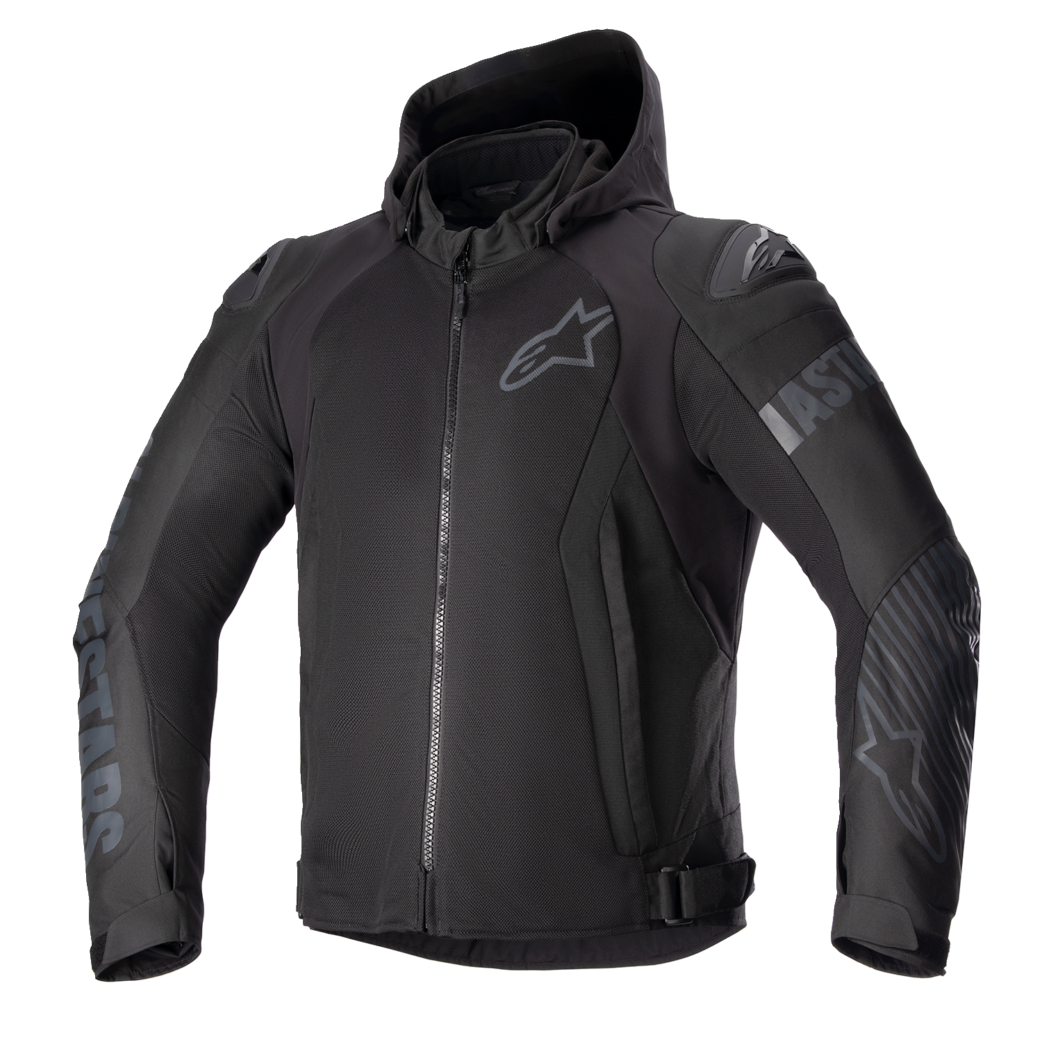 Alpinestars Zaca Air Jacket in black with Nucleon Flex Plus armor, waterproof features, displayed on a mannequin.