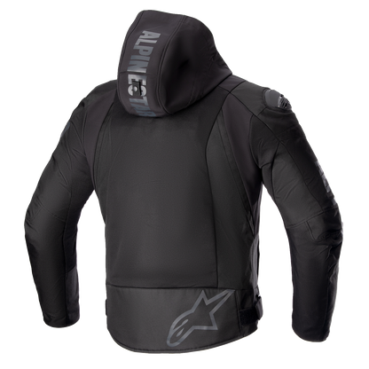 Alpinestars Zaca Air Jacket in black with Nucleon Flex Plus armor, waterproof features, shown on a rider in a riding pose.