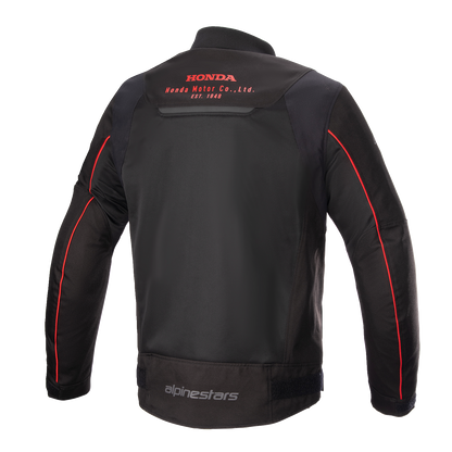 Alpinestars Honda Luc v2 Air Jacket in black and red, size large, showcasing the sleek motorcycle jacket with branding details.
