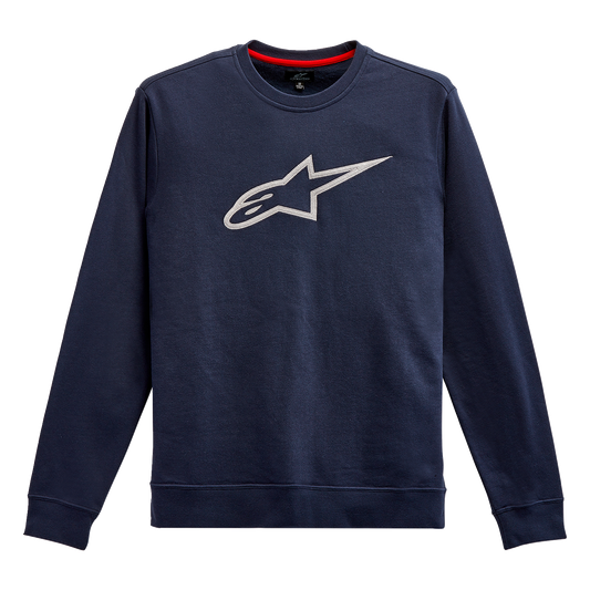 Alpinestars Ageless Crew Fleece in navy and grey, medium size, featuring a soft knit fabric and classic crew neckline.
