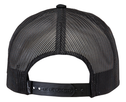 Alpinestars Delivery Trucker Hat in white and black with mesh back and embroidered logo, casual outdoor style.