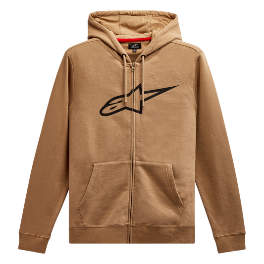 Alpinestars Ageless II zip hoodie in sand and black, XL size, featuring a front zipper and casual fit, displayed on a plain background.