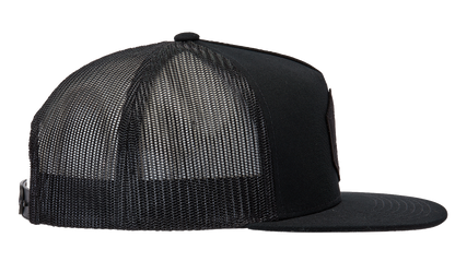 Alpinestars Bolt Trucker Hat in black with logo patch, adjustable snapback, casual style, front and side views