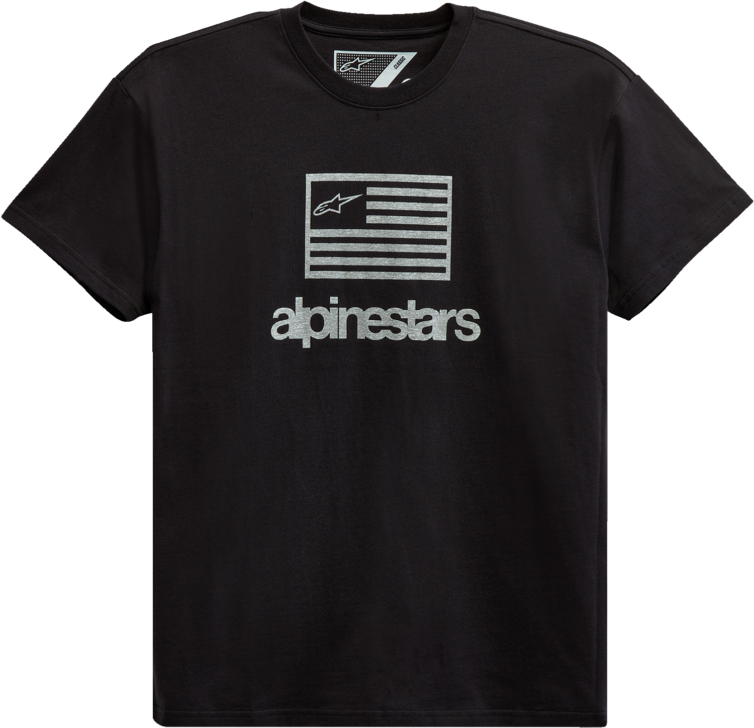 Alpinestars black Flag T-shirt in 2XL, made of 100% cotton with graphic logo design for casual wear.