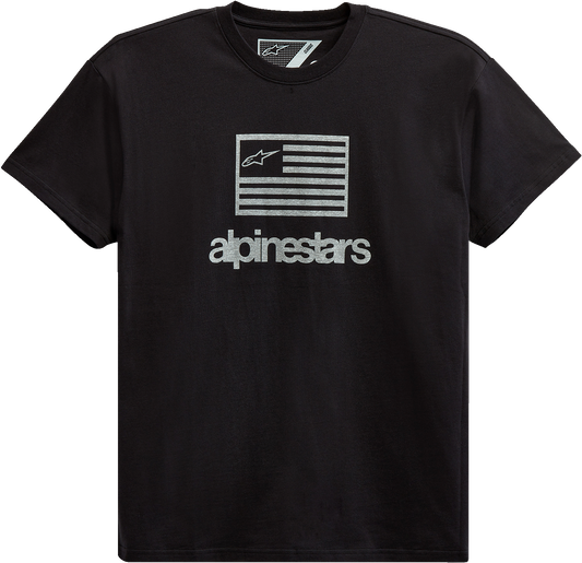 Alpinestars black Flag T-shirt in 2XL, made of 100% cotton with graphic logo design for casual wear.