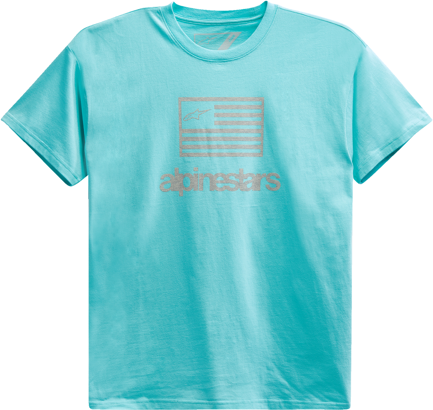 Alpinestars Flag T-Shirt in light aqua, large size, featuring the Alpinestars logo and flag design on the front.