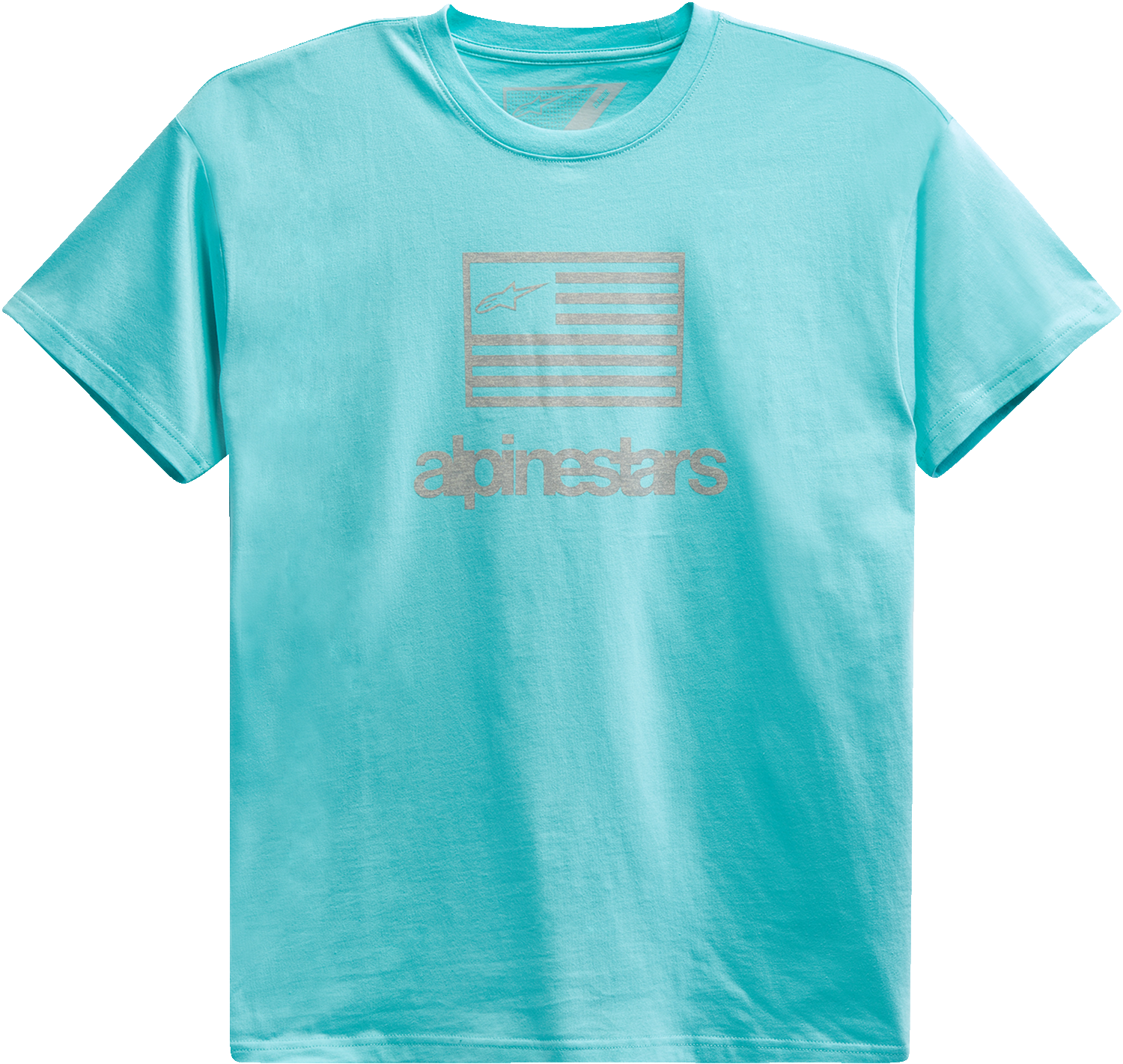 Alpinestars Flag T-Shirt in light aqua, large size, featuring the Alpinestars logo and flag design on the front.