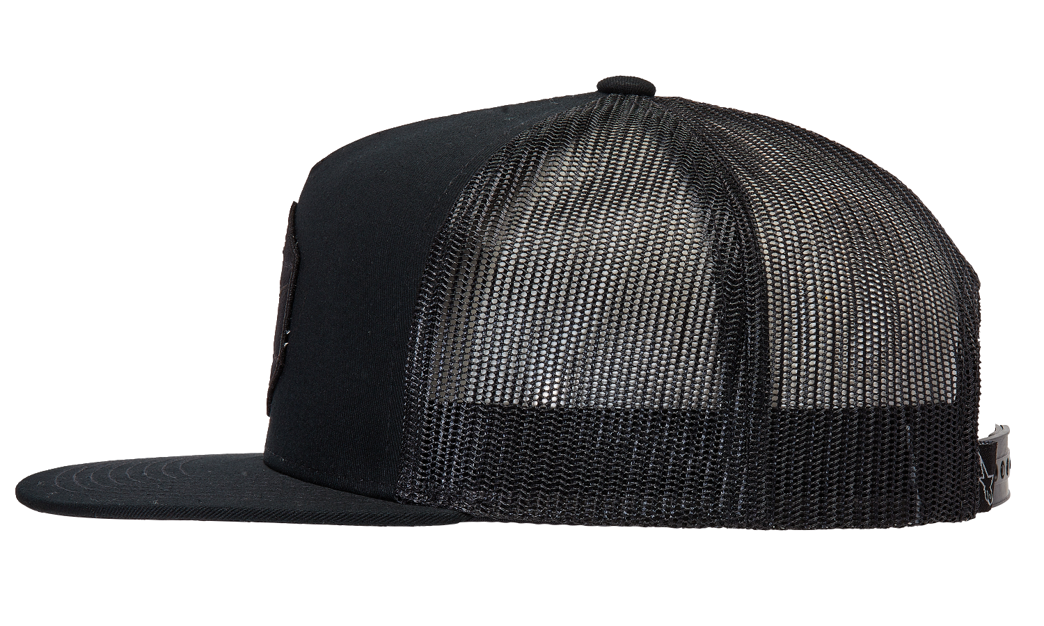 Alpinestars Bolt Trucker Hat in black with mesh back and adjustable strap, featuring the ALPINESTARS logo on front.