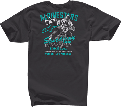 Alpinestars Speedway T-Shirt in black, medium size, featuring sporty design and brand logo on the front.