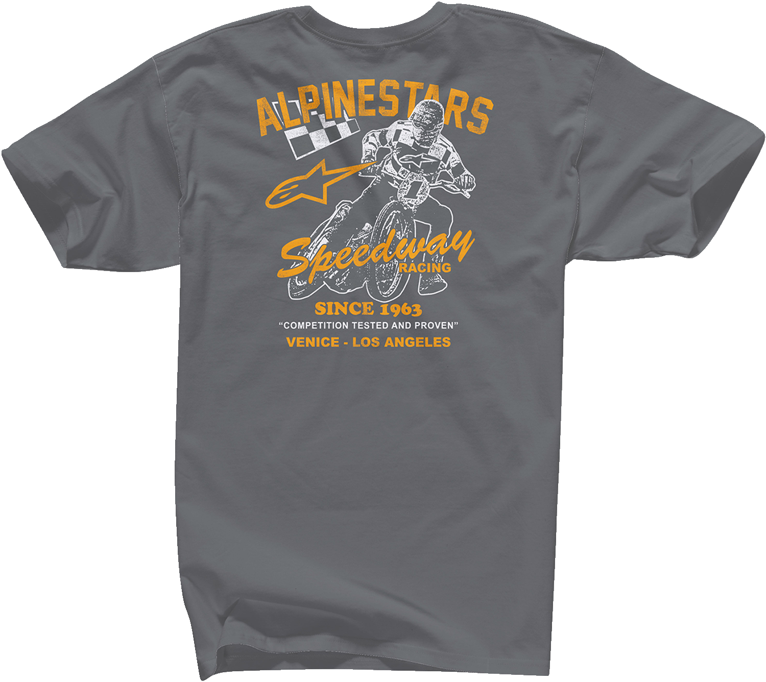 Alpinestars Speedway T-Shirt in charcoal color, large size, featuring the Alpinestars logo and Speedway design on the front.
