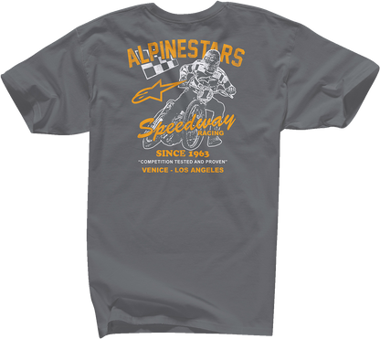 Alpinestars Speedway T-Shirt in charcoal color, large size, featuring the Alpinestars logo and Speedway design on the front.