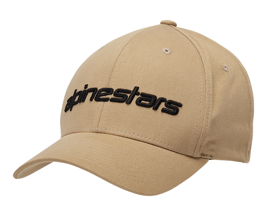 Alpinestars Linear Hat in sand and black, small/medium size, featuring the brand logo and sporty design.