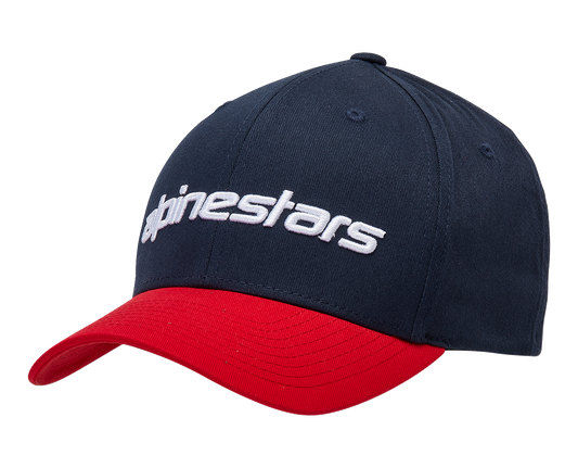 Alpinestars Linear Navy and Red hat in small/medium size featuring the Alpinestars logo and design on the front.