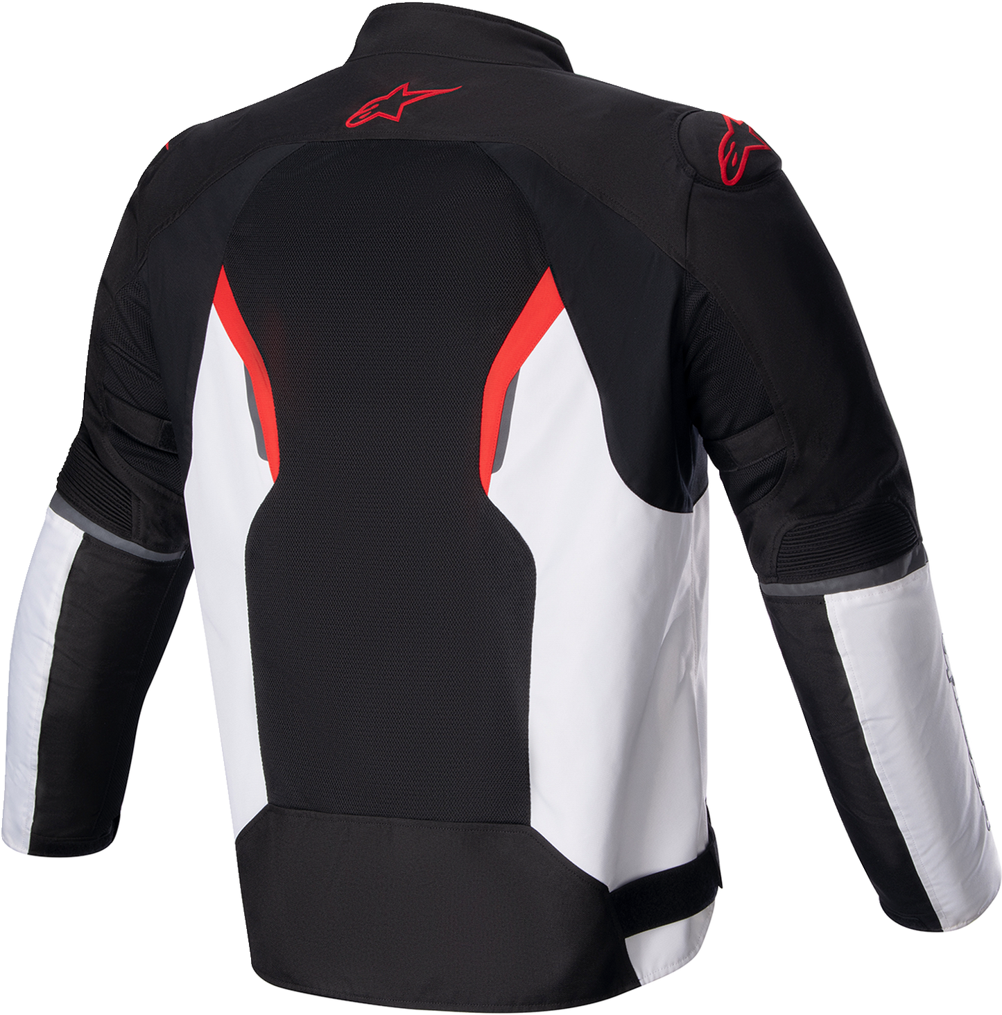 Alpinestars AST v2 Air motorcycle jacket in black, white, and red, 2XL size, featuring protective armor and breathable mesh fabric.