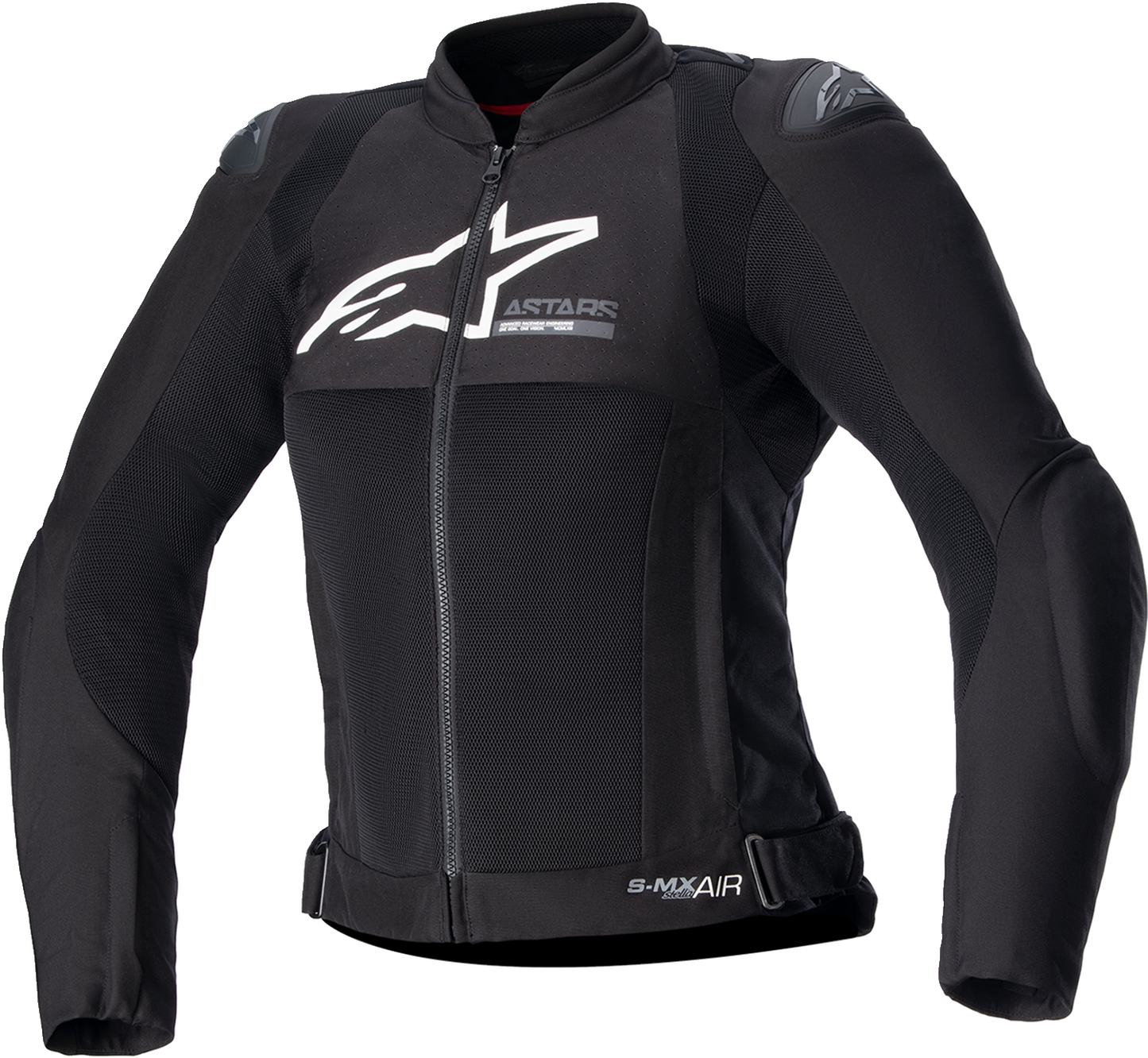 Black Alpinestars Stella SMX Air motorcycle jacket for women with Nucleon Flex Plus armor, medium size, featuring sport design and ventilation.